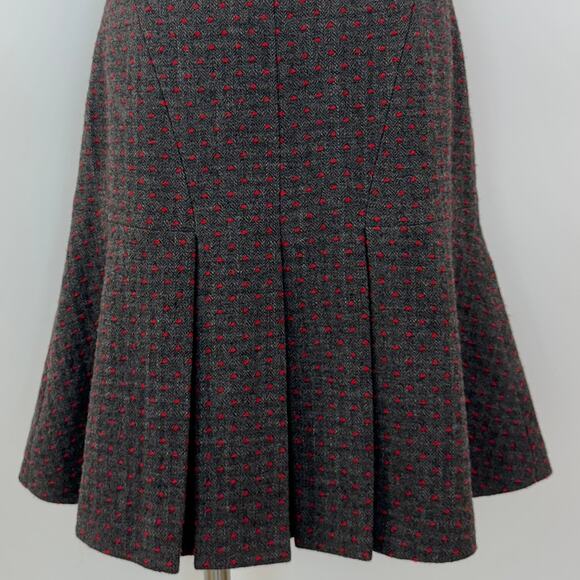 RED Valentino Flared Pleated Mini Skirt Wool Grey Red Dotted | Size 42 / US 6 - Picture 7 of 9